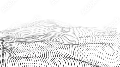 Wave 3d. Wave of particles. Abstract white geometric background. Big data. Technology illustration.