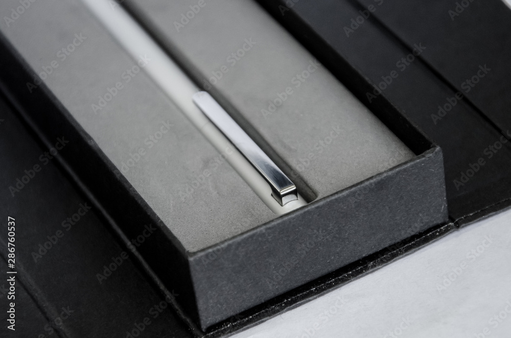 Fountain pen in a box on a white background Fountain pen in a box on a white background