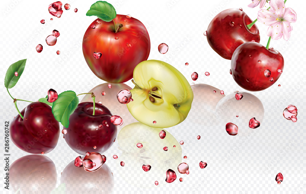 Naklejka Mix splashes of juices Apple, Cherry, Plum