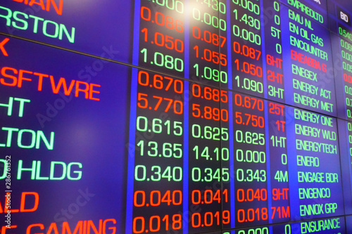 Display of Stock and Currency market quotes on digital LED Board photo