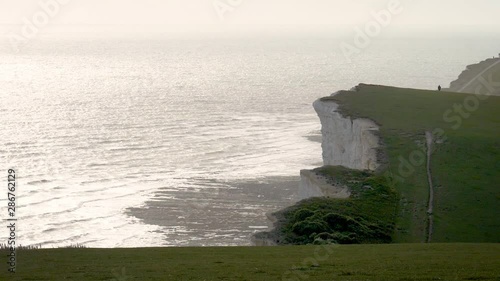 White chalk cliffs and the English Channel, Sussex, England