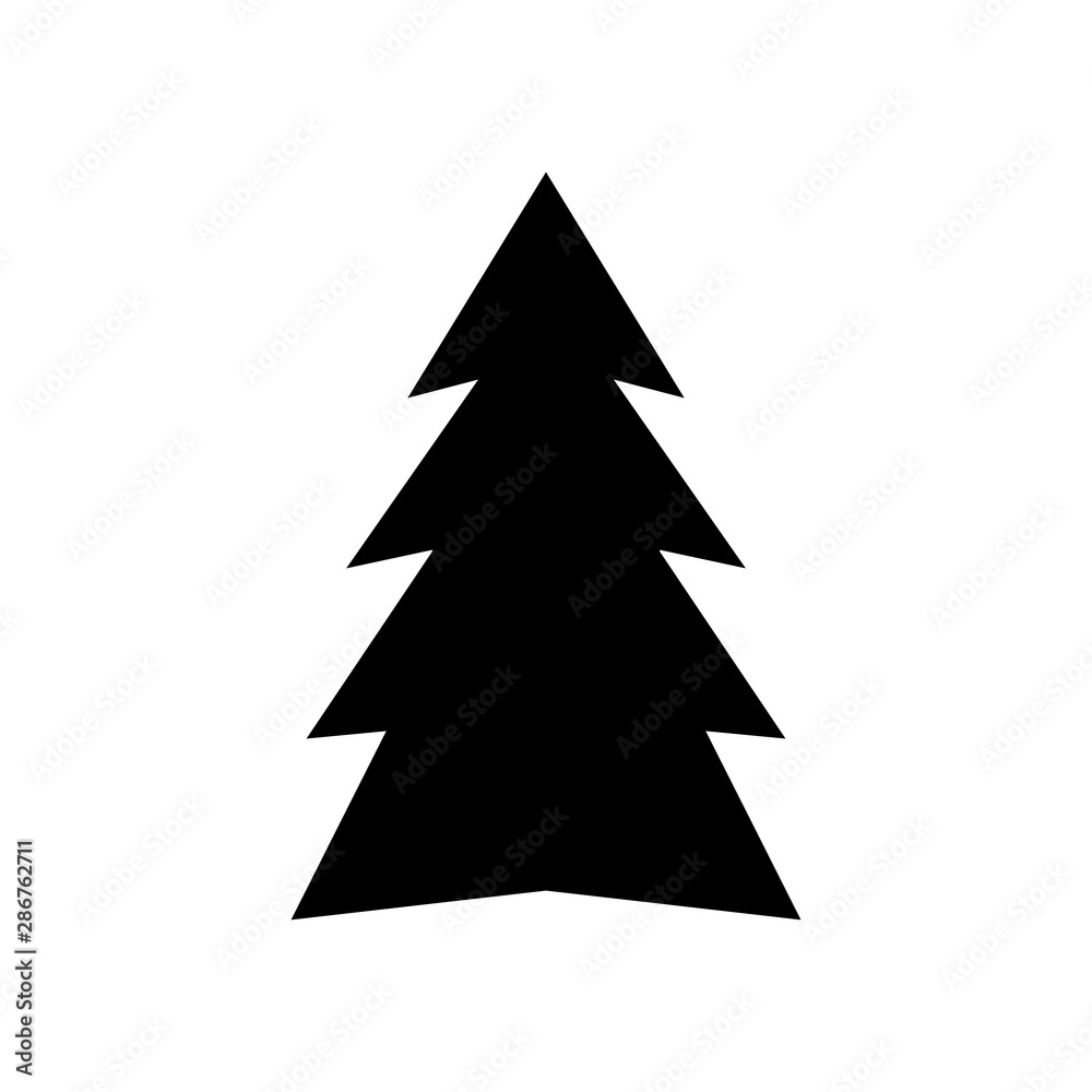 Vector illustration, Christmas tree. Black isolated silhouette. Applicable as a decorative element for interior designs, greeting postcards, posters, flyers etc.