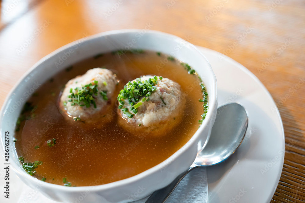 traditional austrian bacon dumpling soup from South Tyrol traditional austrian bacon dumpling soup from South Tyrol