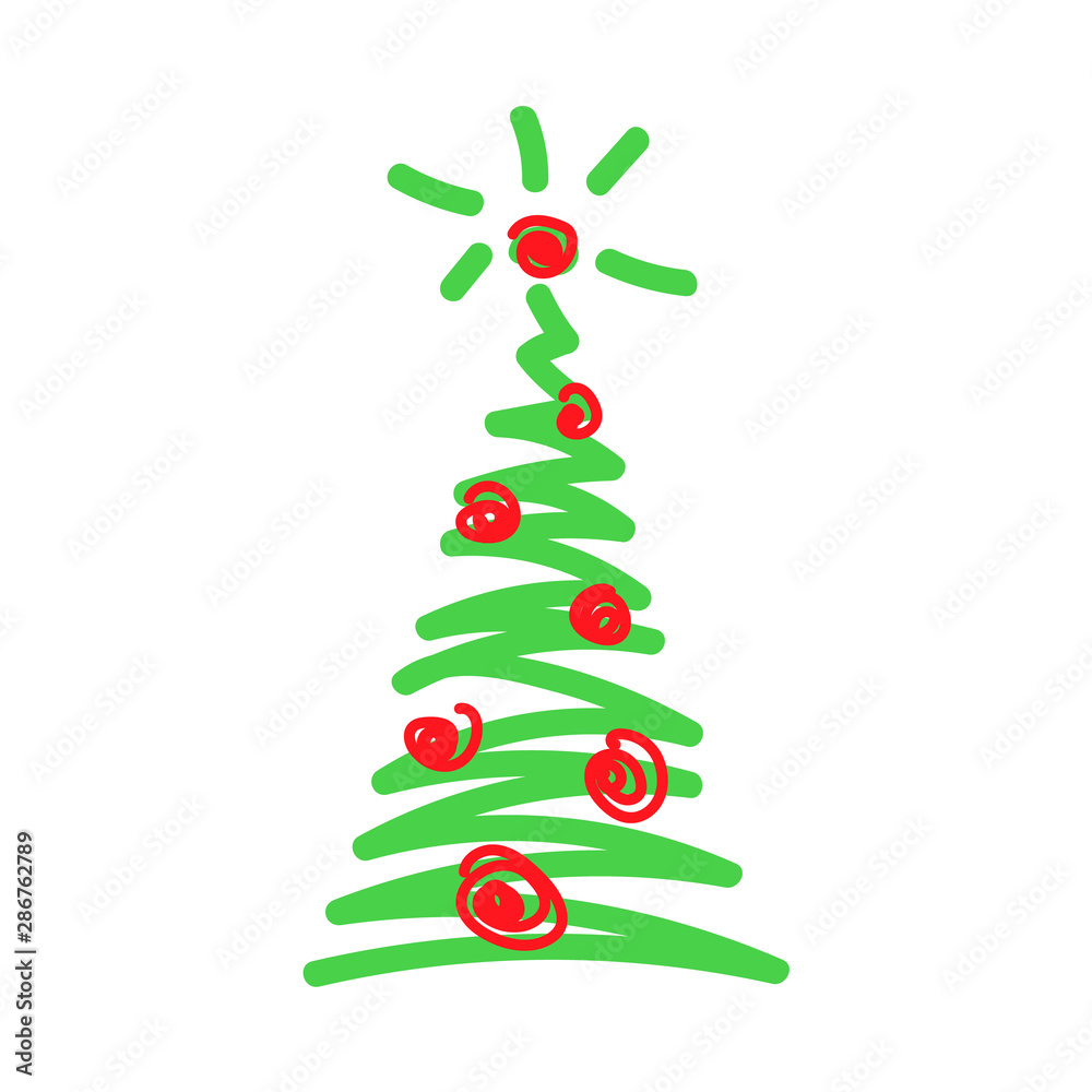 Vector illustration, Christmas tree icon. Hand drawn line sketched style. Isolated, on white background. Applicable as decorative element for interior designs, greeting postcards, posters, flyers etc. Vector illustration, Christmas tree icon. Hand drawn line sketched style. Isolated, on white background. Applicable as decorative element for interior designs, greeting postcards, posters, flyers etc.