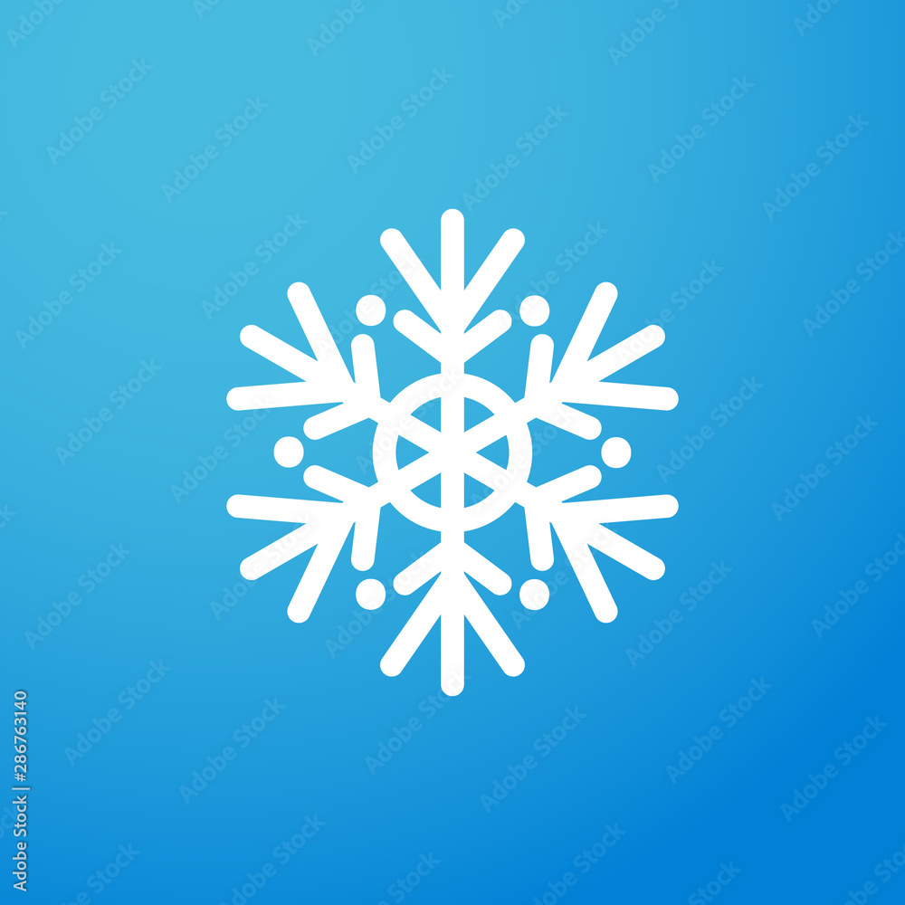 Vector illustration, snowflake icon. Isolated white silhouette on a blue background with gradient. Applicable as a decorative element for Christmas designs, winter weather concepts etc. Vector illustration, snowflake icon. Isolated white silhouette on a blue background with gradient. Applicable as a decorative element for Christmas designs, winter weather concepts etc.