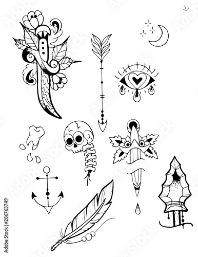 Tattoo black and white traditional punk fun flash