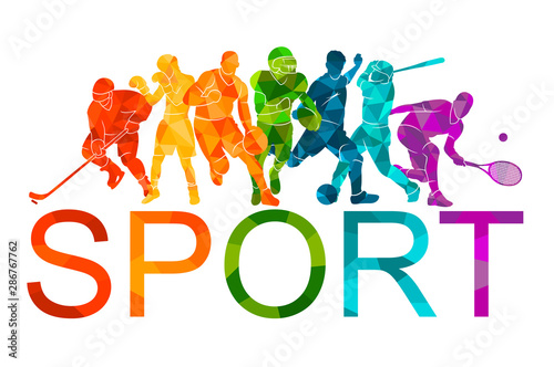 Color sport background. Football  basketball  hockey  box   nbaseball  tennis. Vector illustration colorful silhouettes athletes
