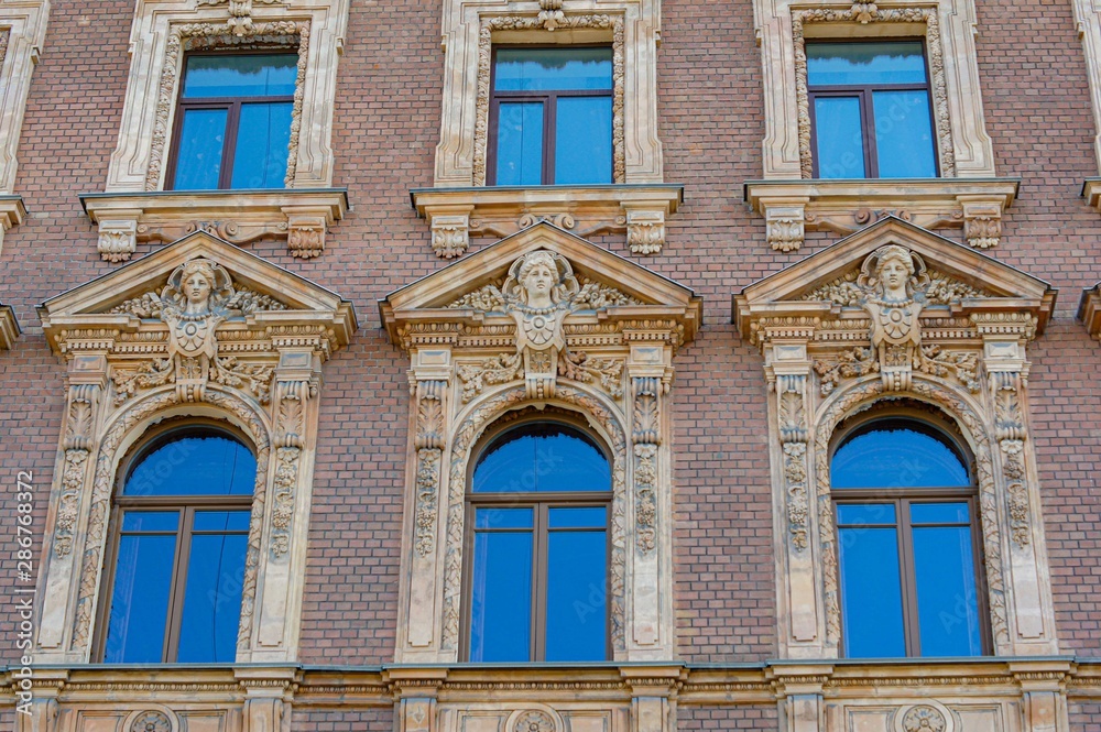 Historical facade with windows