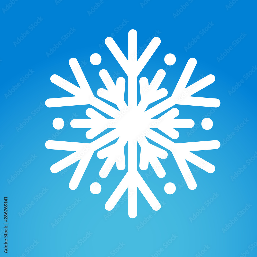 Vector illustration, snowflake icon. Isolated white silhouette on a blue background with gradient. Applicable as a decorative element for Christmas designs, winter weather concepts etc. Vector illustration, snowflake icon. Isolated white silhouette on a blue background with gradient. Applicable as a decorative element for Christmas designs, winter weather concepts etc.