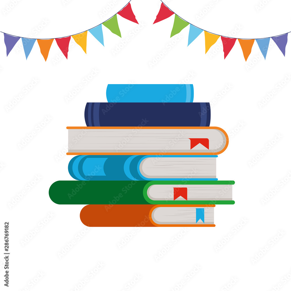 Group of books and banner pennant design vector illustration Group of books and banner pennant design vector illustration