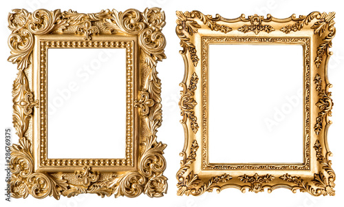 Golden picture frame baroque style. Vintage art object