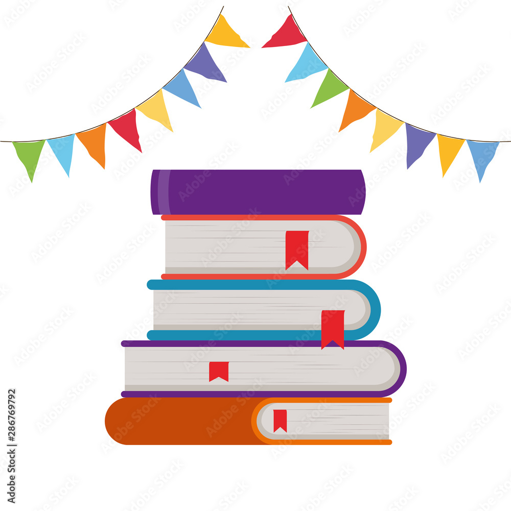 Group of books and banner pennant design vector illustration Group of books and banner pennant design vector illustration
