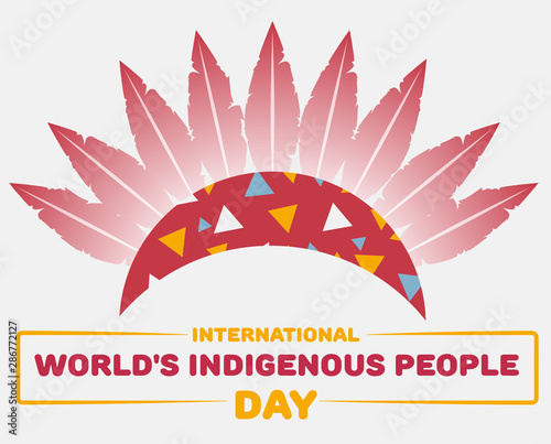 International Day of World's Indigenous People. Vector Flat Illustration crown of feathers. Tribal Painting. 