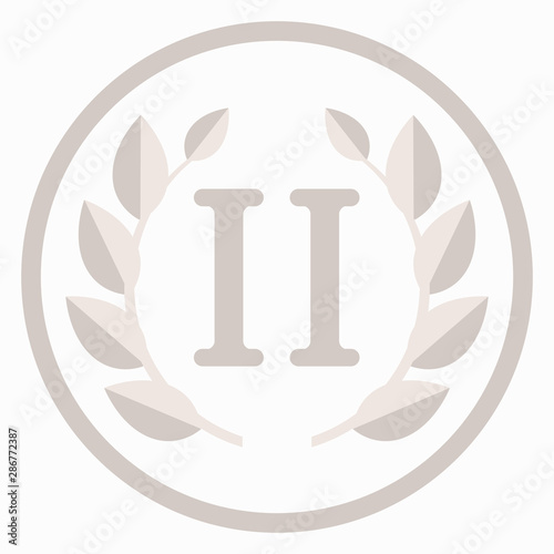 Second Place - Badge Flat Colors Design Icon - Number Two Winner. Ranking. Trophy. Record. Award Reward Podium. Leaf Crown 2nd. Vector Illustration