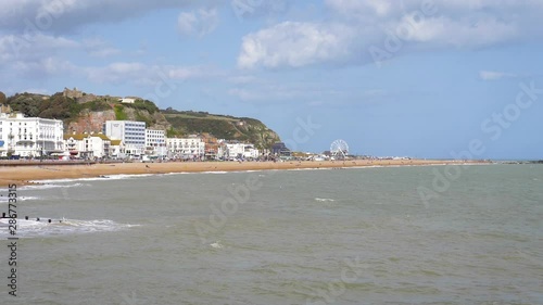 Hastings seafront and castle, East Sussex, England