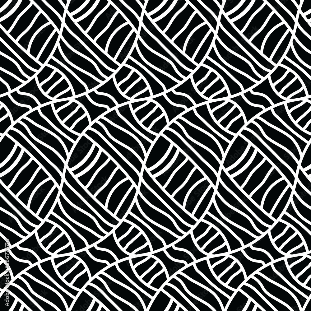 Fototapeta organic wavy black and white lines in seamless pattern design. ethnic tribal design for textiles, fabric, wallpaper, backgrounds, backdrops and surface design templates. the tile is seamless. 