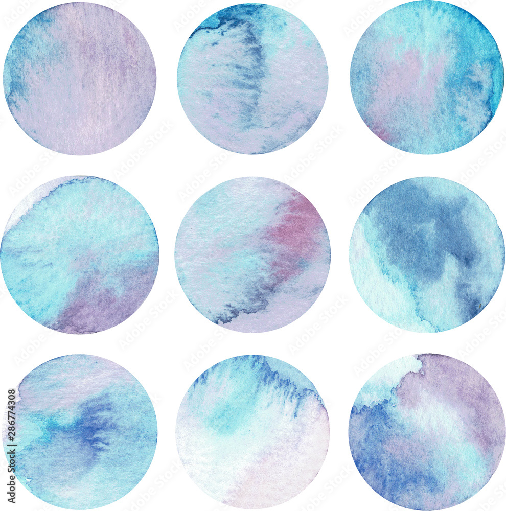 Watercolor hand painted circle shape design elements. Watercolor hand painted circle shape design elements.