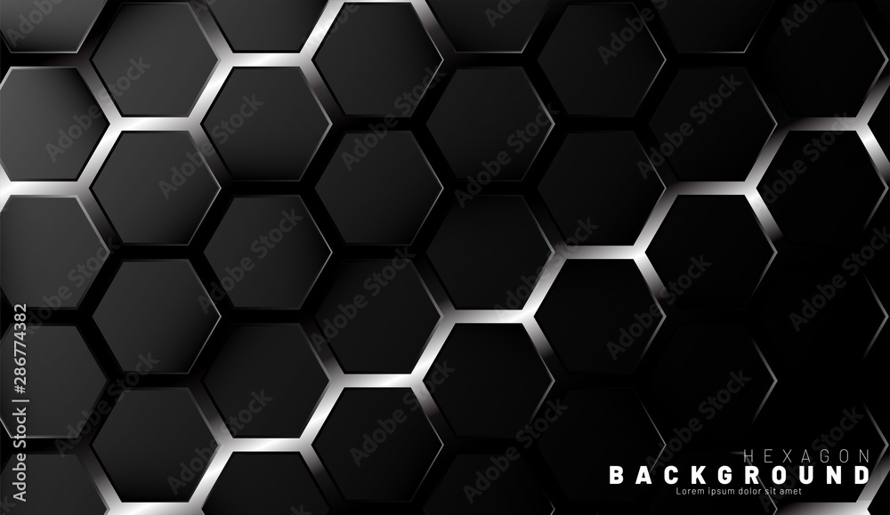 Abstract black hexagon pattern on a technology style of neon gradient background. Honeycomb. Vector illustration Abstract black hexagon pattern on a technology style of neon gradient background. Honeycomb. Vector illustration