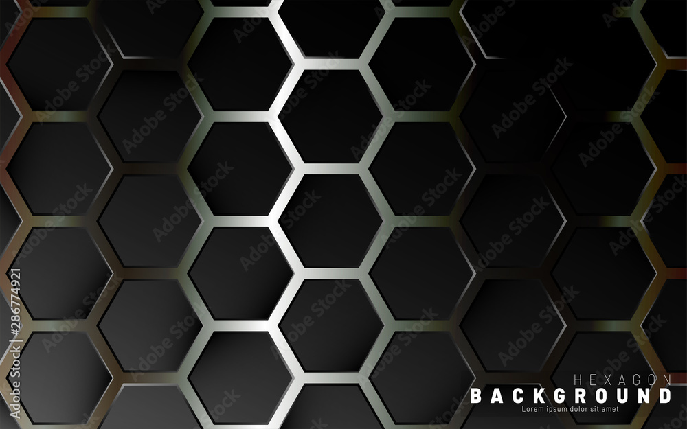 Abstract black hexagon pattern on a technology style of neon gradient background. Honeycomb. Vector illustration Abstract black hexagon pattern on a technology style of neon gradient background. Honeycomb. Vector illustration