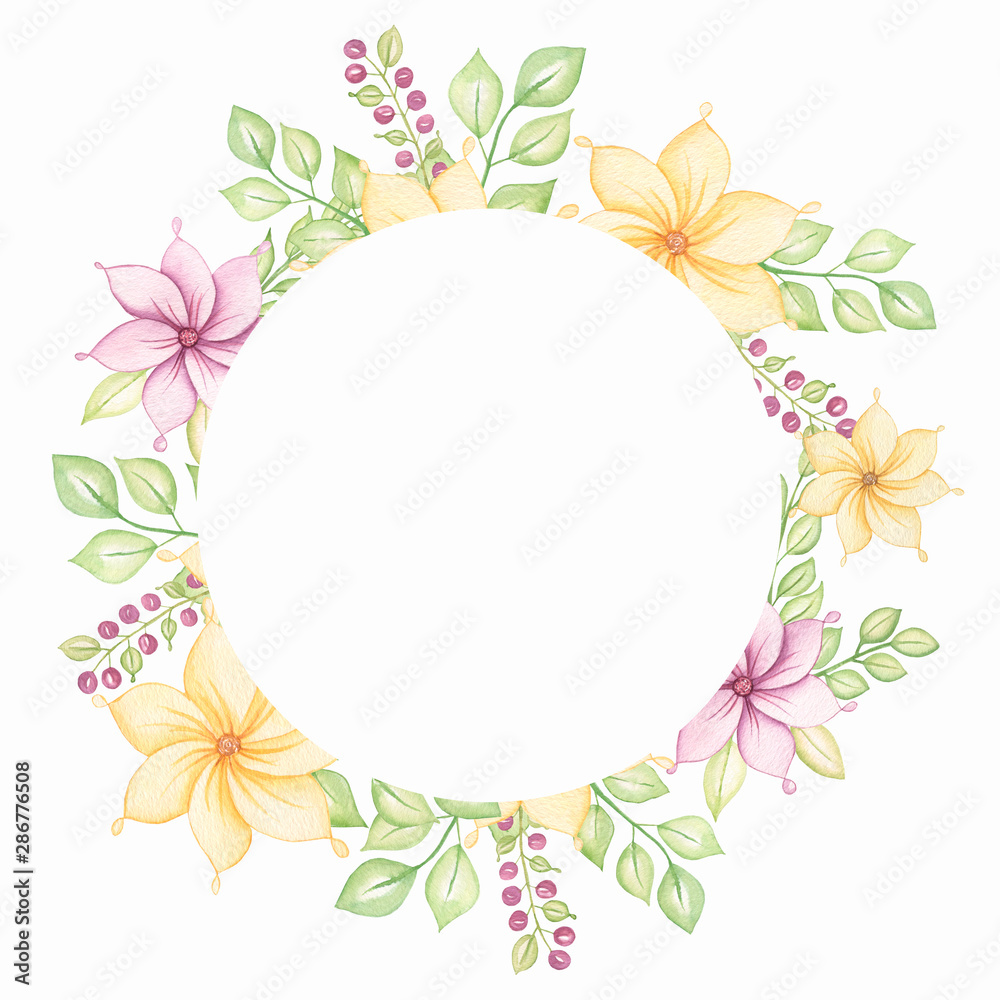Watercolor hand drawn flowers set. Beautiful delicate wreath in neutral trendy colors. Elegant floral collection with isolated gentle leaves and flowers. 