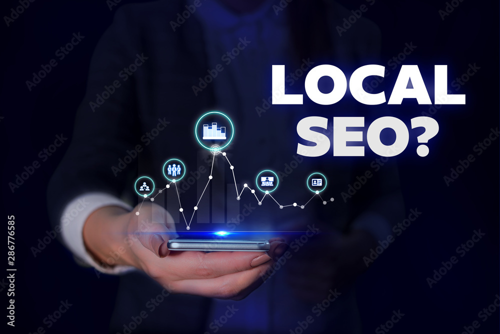 Handwriting text Local Seoquestion. Conceptual photo incredibly effective way to market your local business online Woman wear formal work suit presenting presentation using smart device Handwriting text Local Seoquestion. Conceptual photo incredibly effective way to market your local business online Woman wear formal work suit presenting presentation using smart device