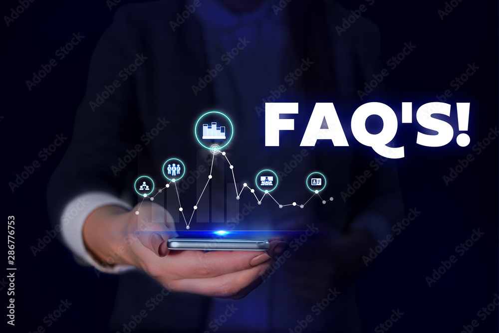 Handwriting text Faq S. Conceptual photo list of questions and answers relating to particular subject Woman wear formal work suit presenting presentation using smart device Handwriting text Faq S. Conceptual photo list of questions and answers relating to particular subject Woman wear formal work suit presenting presentation using smart device