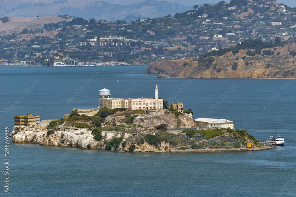 view of alcatraz island from the coit tower