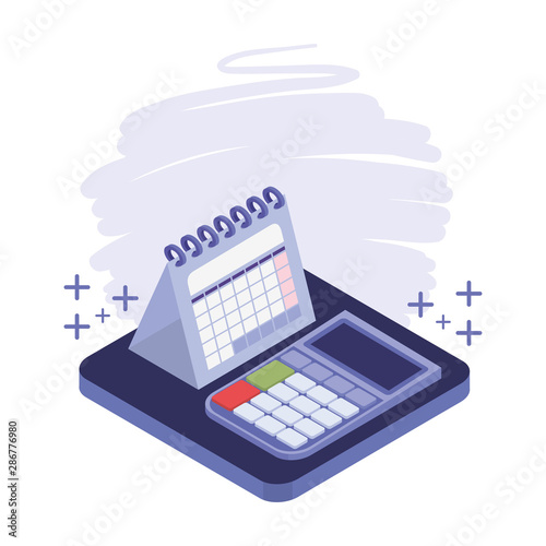 calculator and calendar in white background