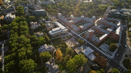 New Haven Connecticut Aerial v11 Panning birdseye detail of contemporary designed residential colleges - October 2017 photo