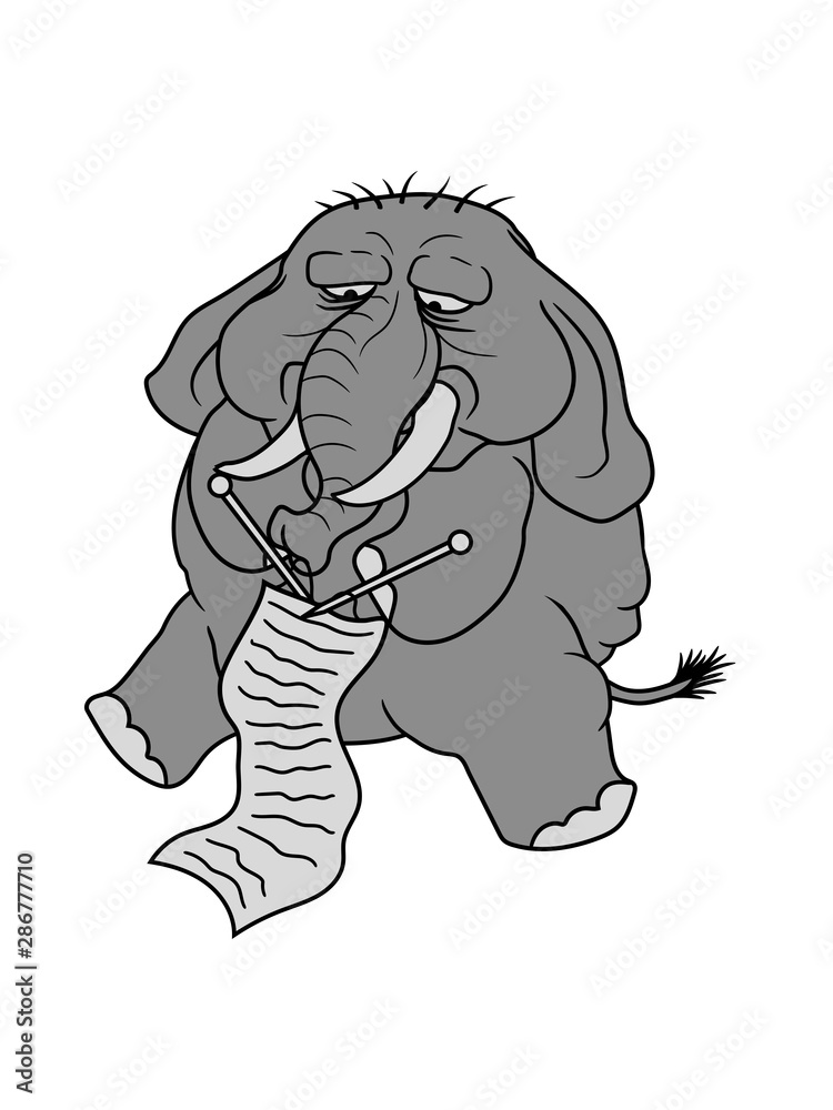 schal stricken nähen elefant dick fett groß diät schwer riesig dickhäuter comic  cartoon lustig cool clipart sitzend übergewicht Stock Illustration | Adobe  Stock