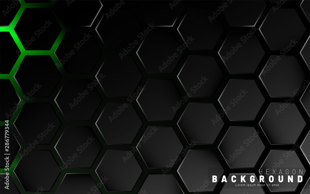 Abstract black hexagon pattern on green neon background technology style. Honeycomb. Vector illustration Abstract black hexagon pattern on green neon background technology style. Honeycomb. Vector illustration