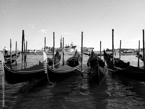 Gondola boats in Venice - italy - Black and White Photograph