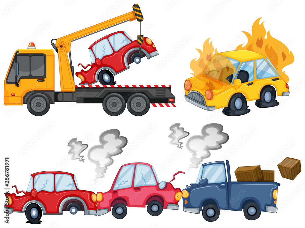 Three isolated car crash scenes