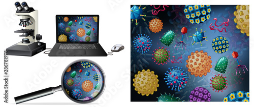 Close up isolated object of virus on computer screen