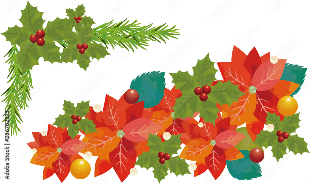 枠 ポインセチア クリスマス 柊 植物 12月 イベント クリスマスイブ 飾り枠 Stock Vector Adobe Stock