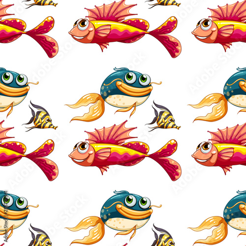 Seamless pattern tile cartoon with fish