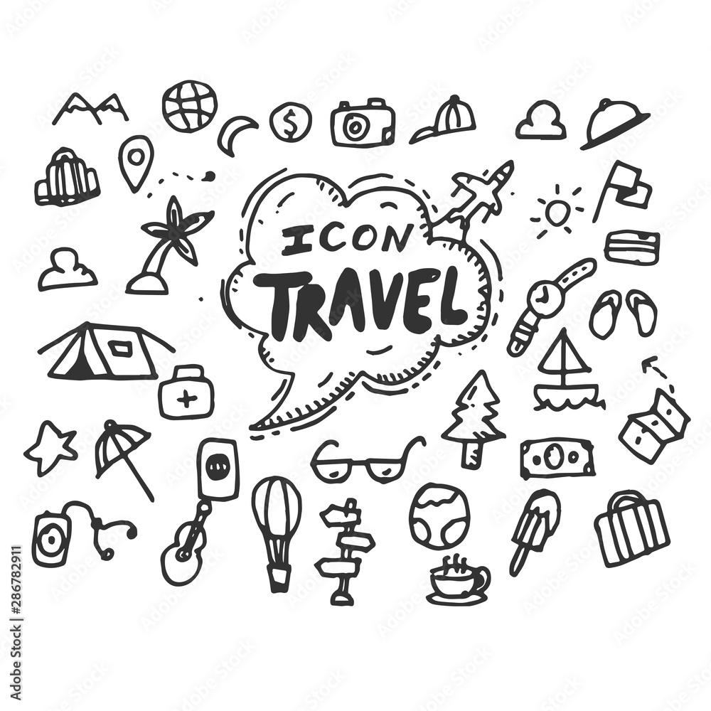 Obraz premium travel Set. Vector Hand Drawn on white background. icon. symbol