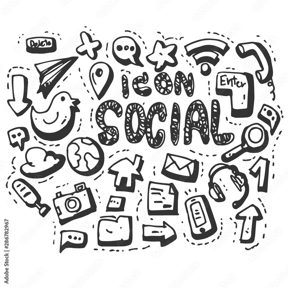 Hand Drawn Vector social media icons set isolated on white background. symbols Hand Drawn Vector social media icons set isolated on white background. symbols