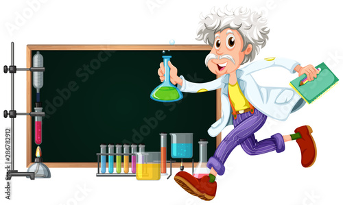 Border template with scientist working with tools