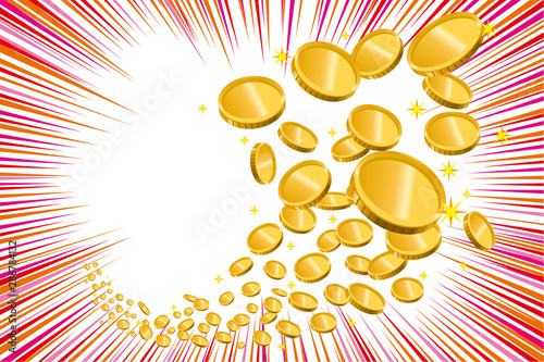 飛び散るコイン（お金）のイラスト｜ギャンブル・ファイナンス・金融のイメージ｜Spreading gold coins