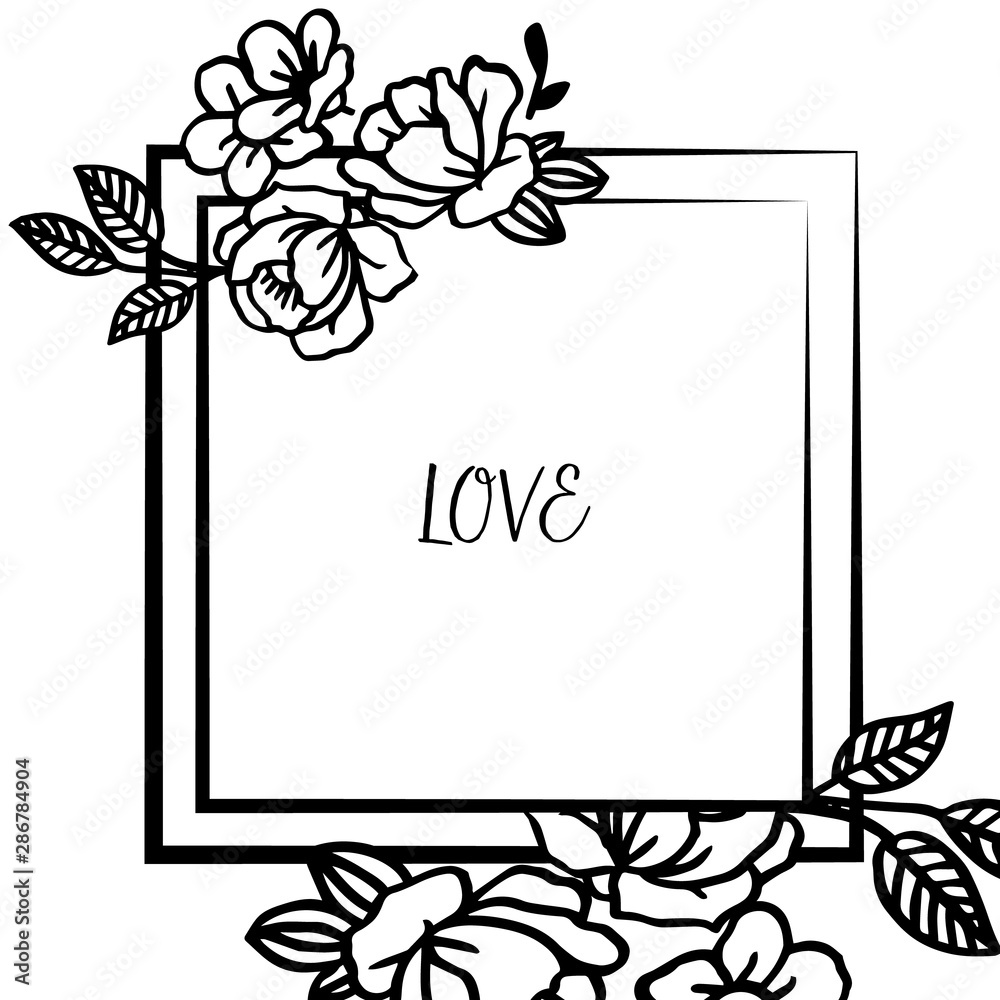 Decoration of leaves and flower frame, for letter text of love. Vector