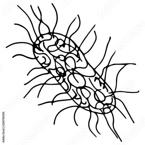 Outline microbe vector icon. Isolated black simple line element illustration from a medical concept. Editable vector stroke microbe. Virus icon. Hand drawn illustration. Virus, bacteria.