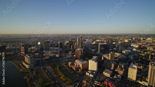 Wallpaper Mural Newark New Jersey Aerial v27 Vibrant sunrise fly over of downtown cityscape & Passaic river views - October 2017 Torontodigital.ca