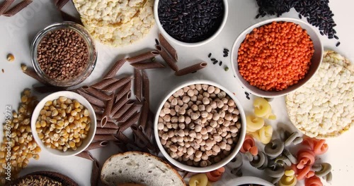 Various gluten free food. Top view. Vegan and vegetarian food