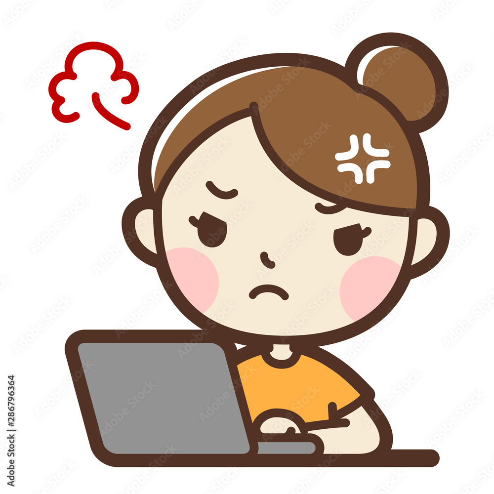 パソコンを使っている女性　怒り