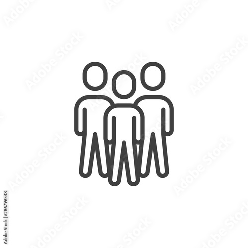 Group of three people line icon. Teamwork staff linear style sign for mobile concept and web design. People crowd outline vector icon. Symbol, logo illustration. Vector graphics