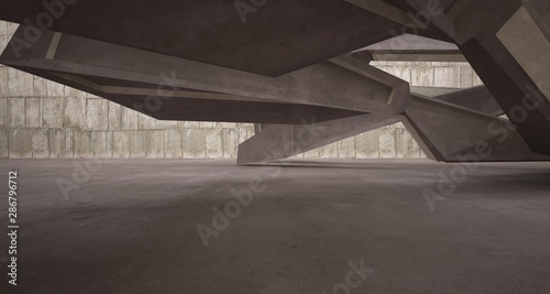 Abstract brown and beige concrete interior. 3D illustration and rendering.