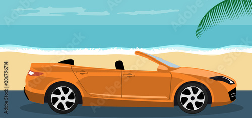 Convertible modern car background on summer beach