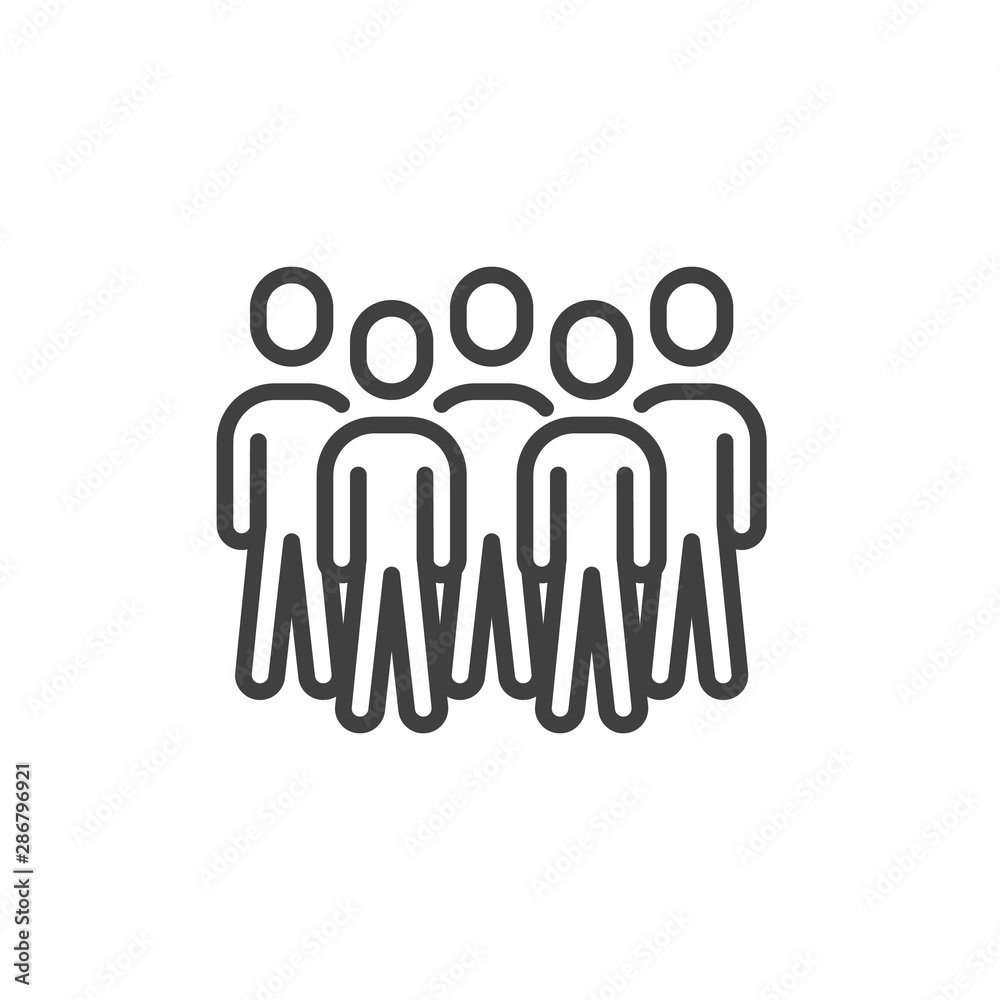 Group of five people line icon. Crowd of people linear style sign for mobile concept and web design. Teamwork, team group outline vector icon. Symbol, logo illustration. Vector graphics Group of five people line icon. Crowd of people linear style sign for mobile concept and web design. Teamwork, team group outline vector icon. Symbol, logo illustration. Vector graphics