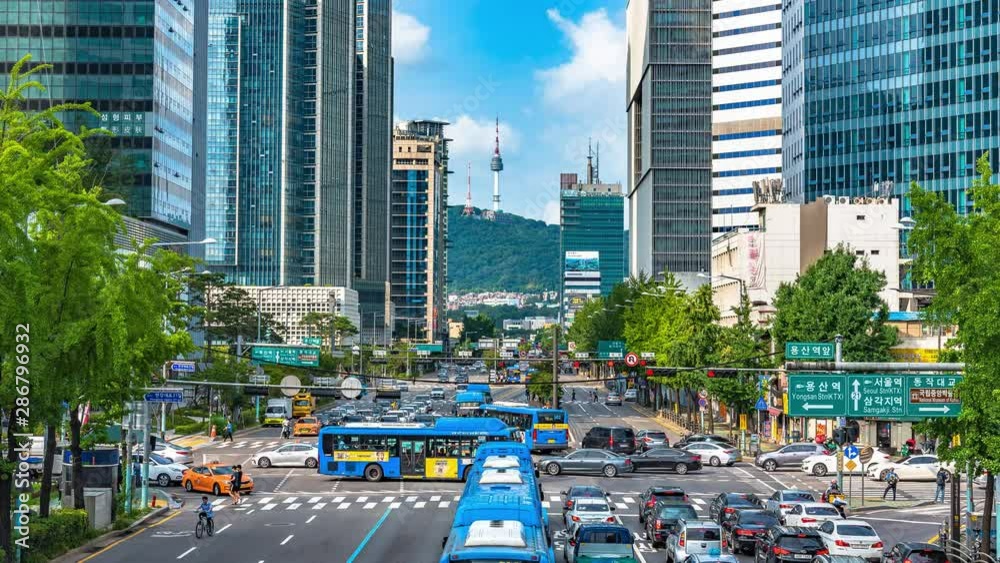 Timelapse Traffic at Daytime in Seoul City, South Korea.25 August 2019.
